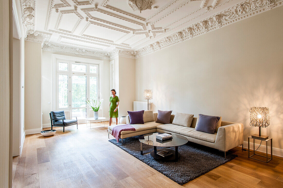 Living room in an old building flat, Hamburg, Germany