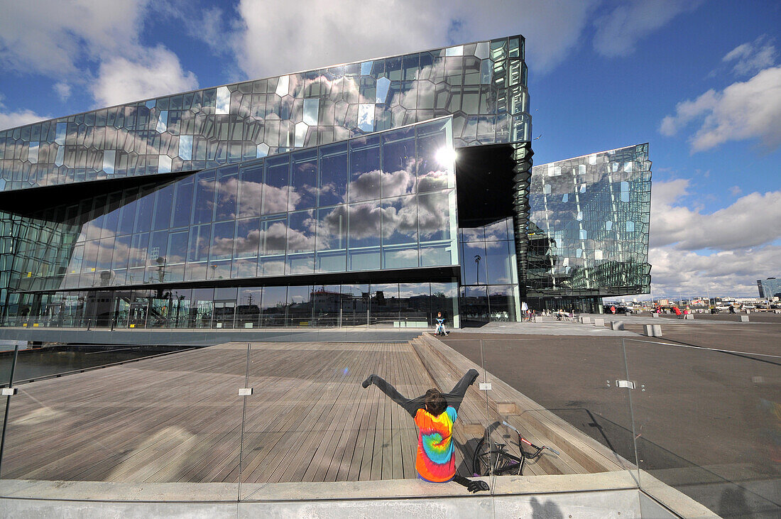 Reflection on the facade of the New Concert Hall, Reykjavik, Iceland, Europe