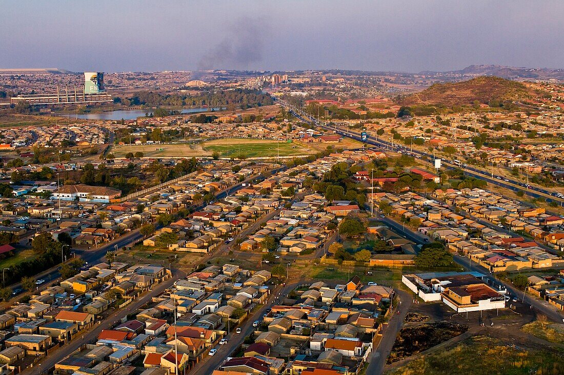 Africa, South Africa, Gauteng Province, Johannesburg city, Soweto (South Western Township), view over Maponya Mall from a captive balloon