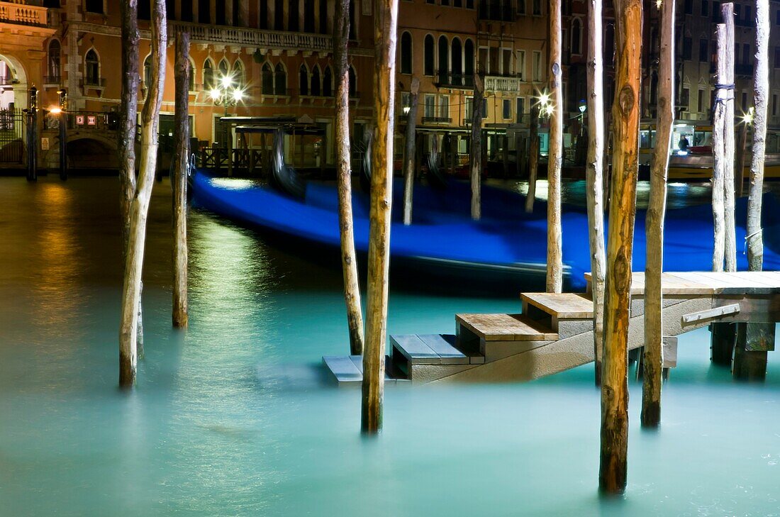 Italy, Venice, Wooden pontoon for boarding