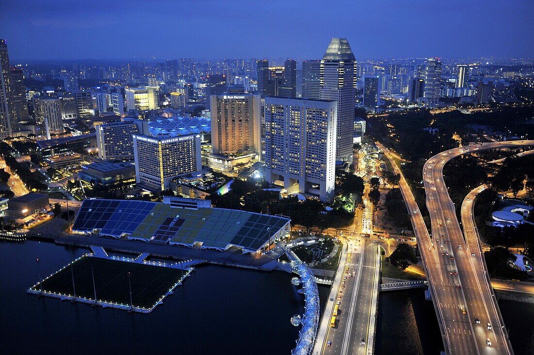 Asia, Southeast Asia, Singapore, view of the city from Marina Bay Sands Resort, at night