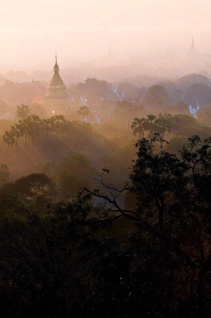 Myanmar (Burma), Mandalay State, from Mandalay Hill, view on Kuthodaw pagoda and Mandalay city