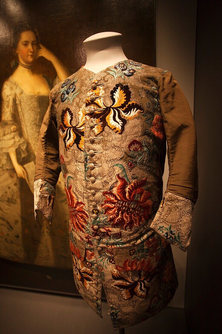 England,London,Victoria and Albert Museum,Silk Waistcoat Exhibit from 1734
