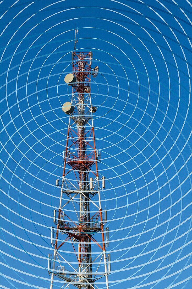 Representation of electromagnetic waves transmitted by a relay antenna.