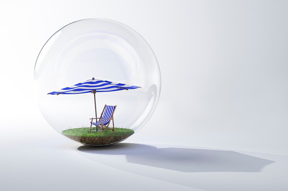 Embedded beach umbrella in a glass bubble