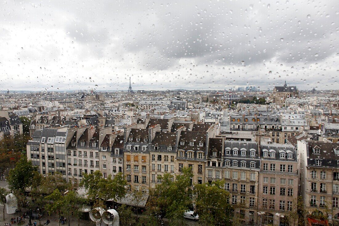 View from the Pompidou center on a rainy day Paris. France.