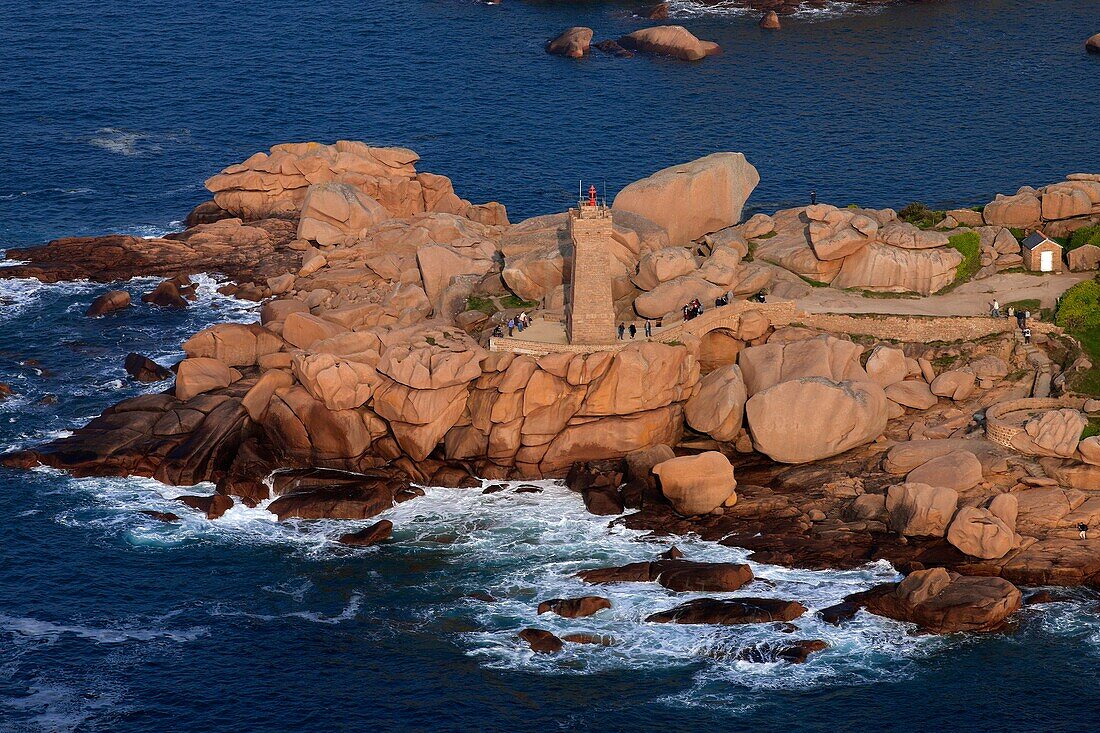 France, Cotes d'Armor (22), Lighthouse Ploumanac'h the pink granite coast, (aerial photo)