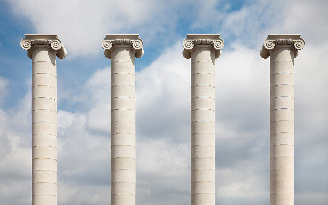 Four columns standing near the Museu Nacional d‚ÄôArt de Catalunya in Barcelona, Spain, Barcelona, Spain / Columns