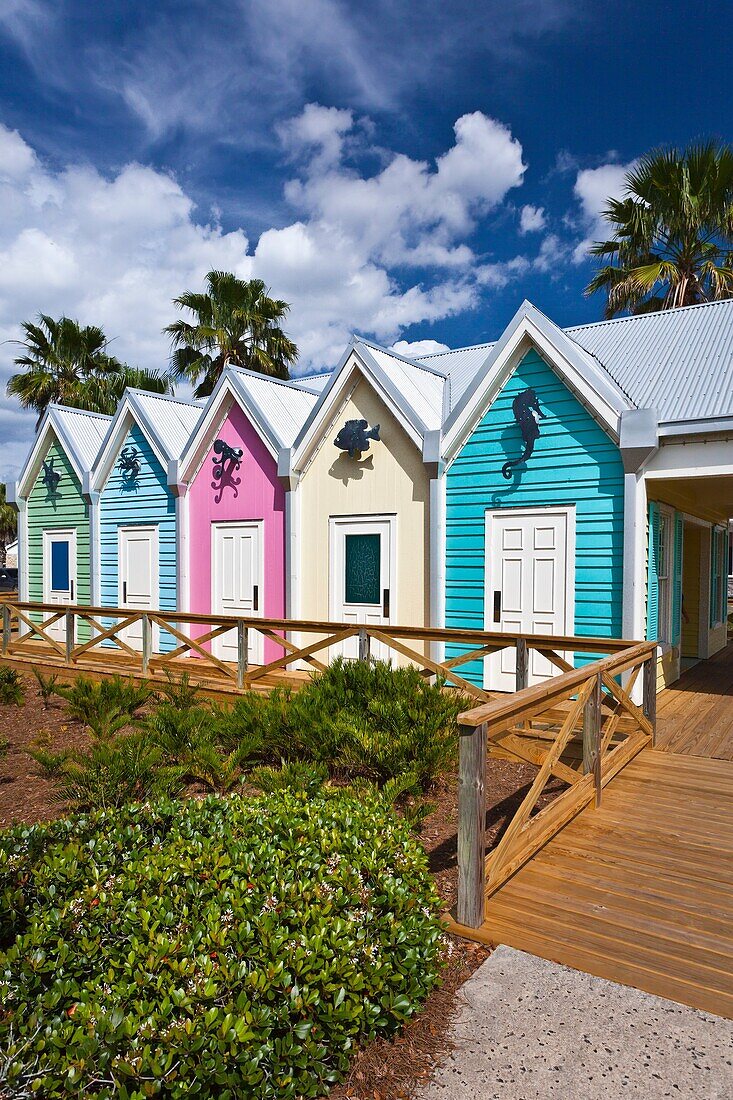 Colorful architecture in the town of Sumter Lake Landing at The Villages, Florida, USA