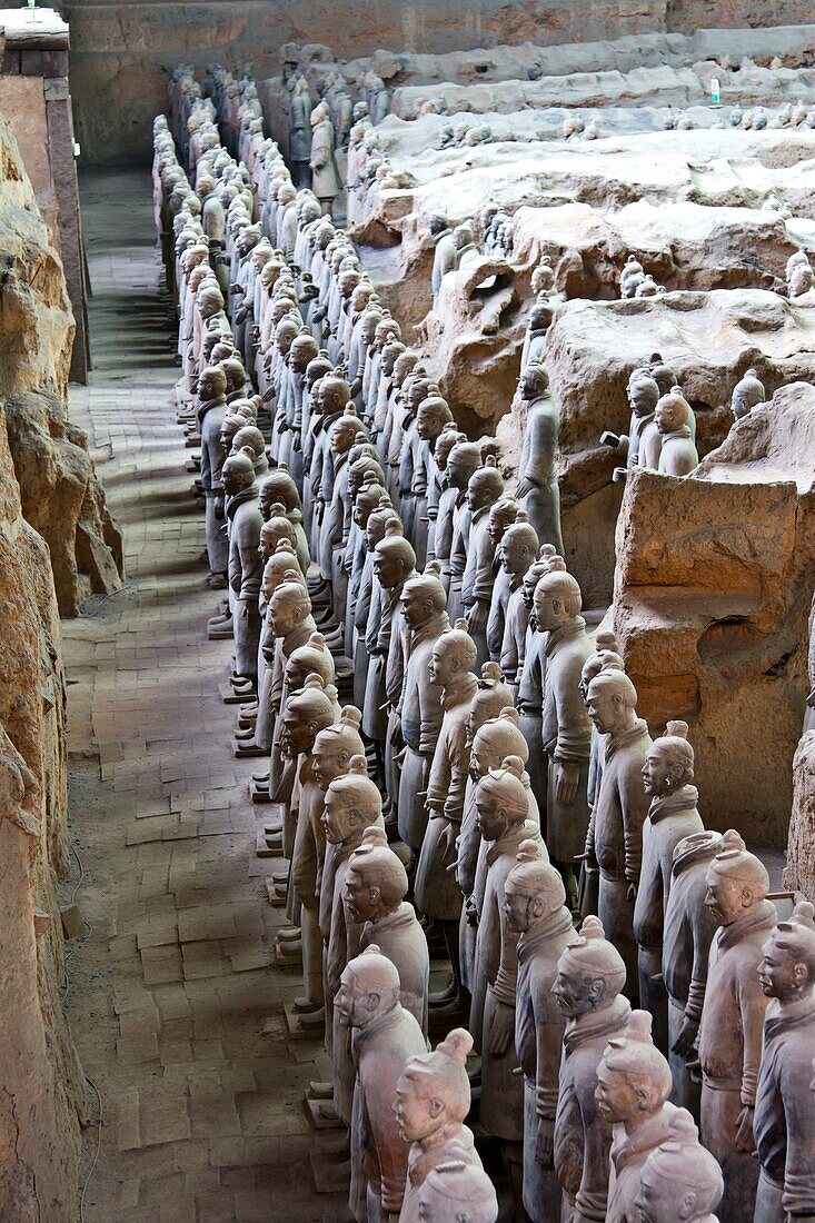 The Terracotta Warrior Museum interior with excavated figures in Xian, China, Asia