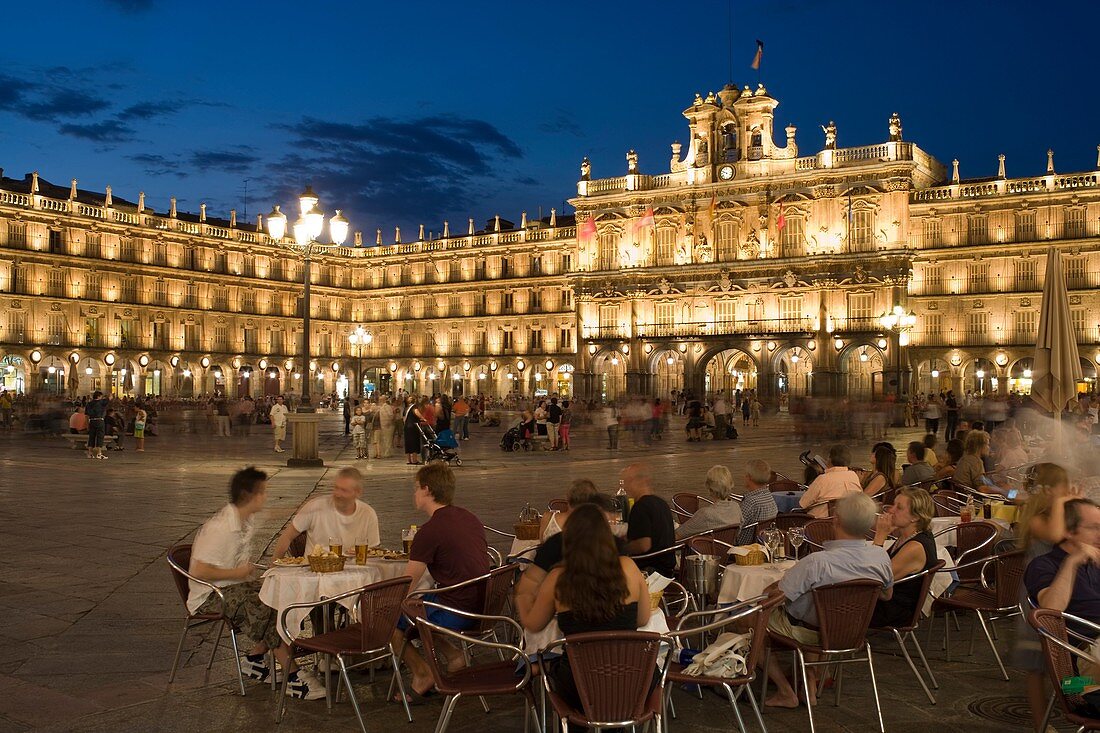 Plaza Mayor, Main Square, terrace, Salamanca, Castilla y León, Spain