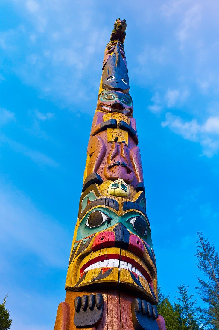 Saxman totem poles largest collection of totem poles in the world, Saxman, near Ketchikan, Southeast Alaska USA