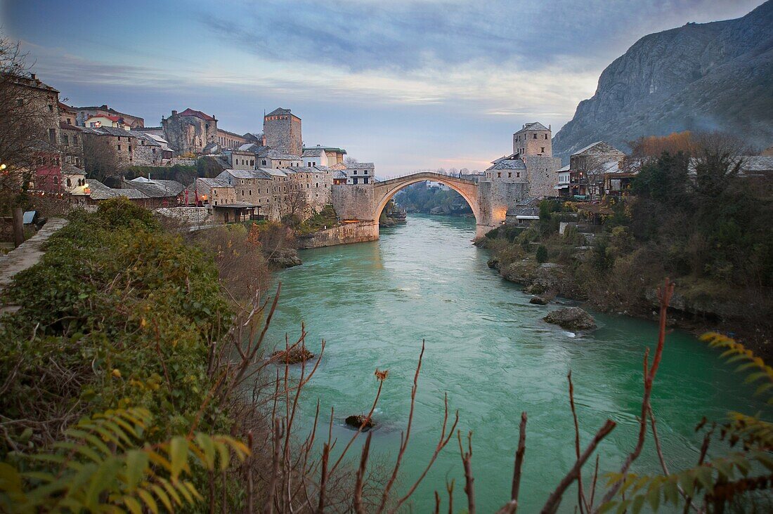 Bridge Stari Most or ????? ???? joining the two halves of the city of Mostar in Bosnia-Herzegovina.