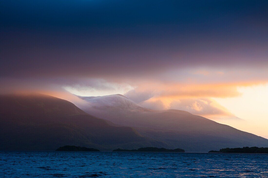 Evening light over Castlelough Bay, Loch Leane, County Kerry, Ireland, Europe