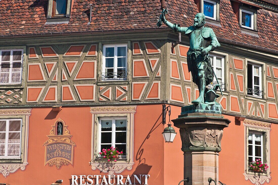 Statue on the Place de l´Ancienne Douane in Colmar, Alsace, France, Europe