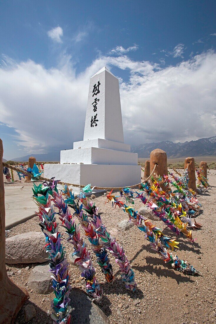Independence, California - The cemetery at the Manzanar Internment Camp, one of 10 camps where Japanese-Americans were held during World War II  The site has been preserved as the Manzanar National Historic Site by the National Park Service  Strings of pa