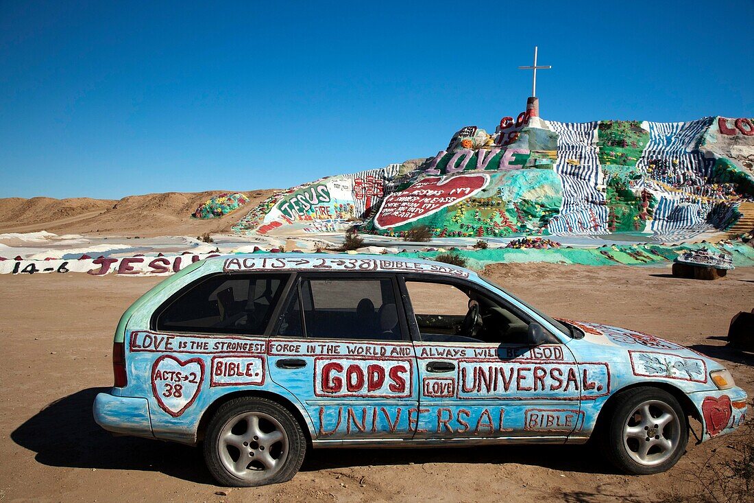 Niland, California - Salvation Mountain, a desert hillside covered with religious messages, created by Leonard Knight