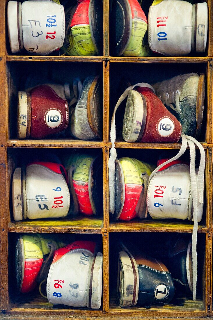 Bowling shoes on shelf for Duckpin bowling