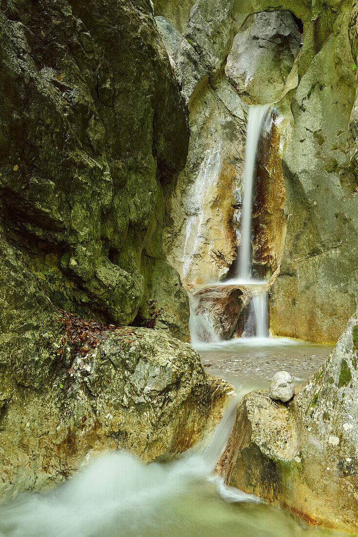 Waterfall flowing down in several steps, Bavarian alps, Upper Bavaria, Bavaria, Germany