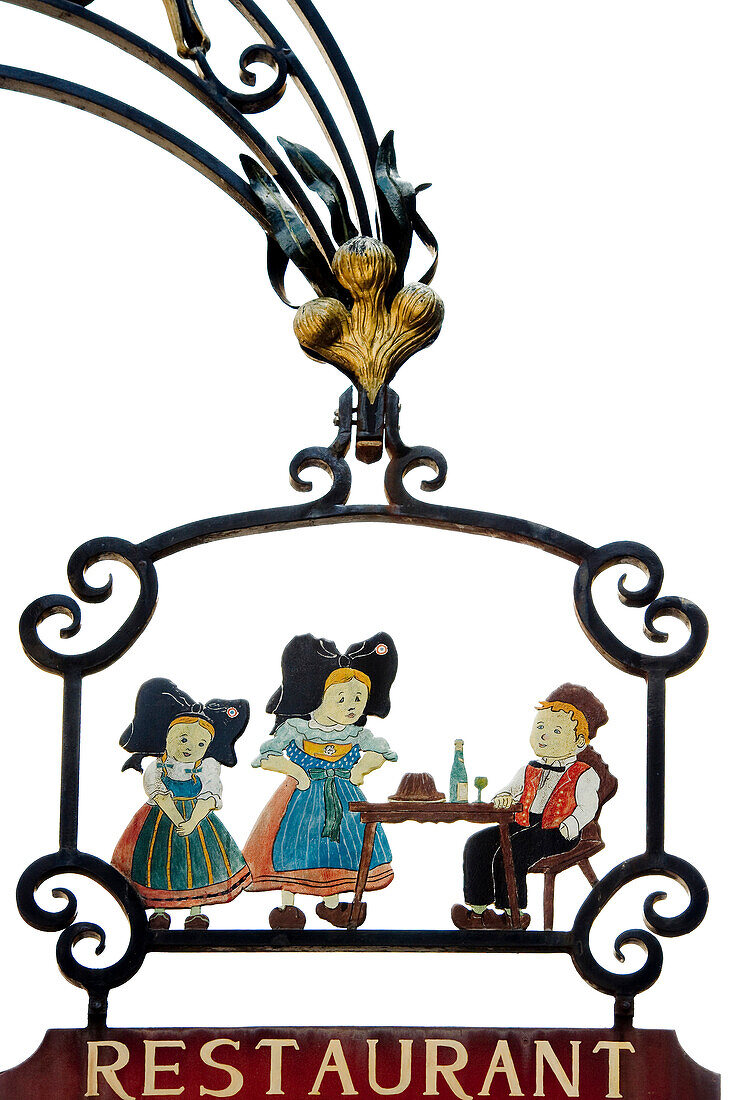 Schmiedeeisen Restaurantschild, Riquewihr, Elsass, Frankreich