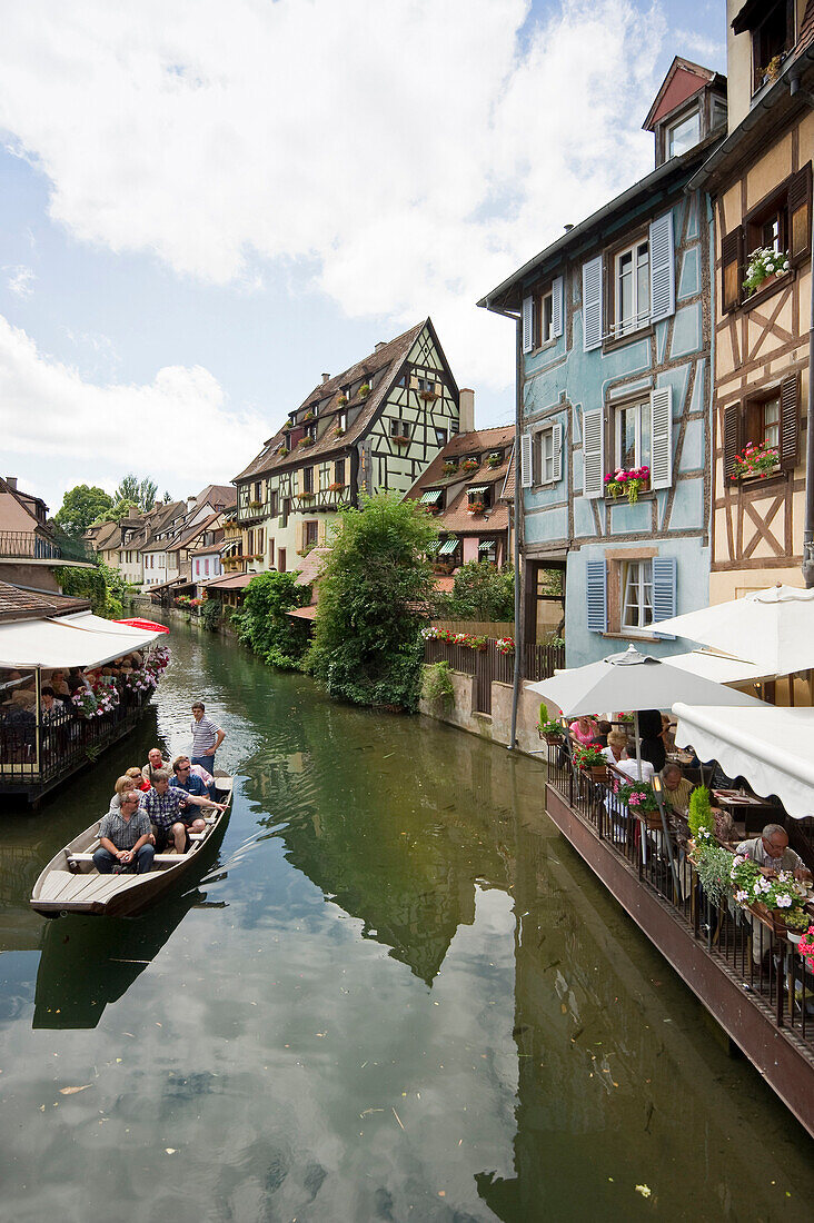 Restaurant and cafe along the canal in Petite Venise, Colmar, Alsace, France