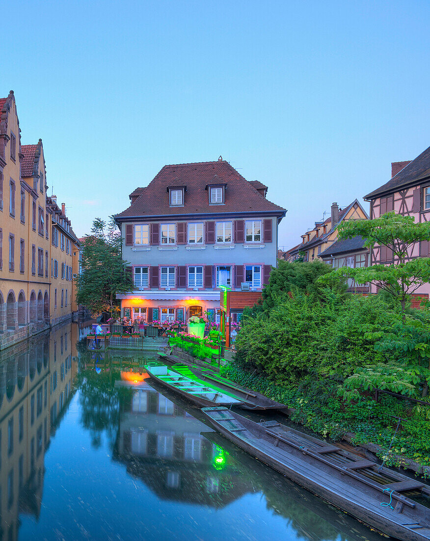 Museum of natural sciences and Lauch river in the evening, Little Venice, Colmar, Alsace, France, Europe