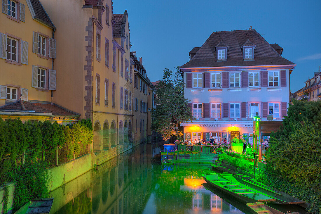 Museum of natural sciences at the Lauch river in the evening, Little Venice, Colmar, Alsace, France, Europe