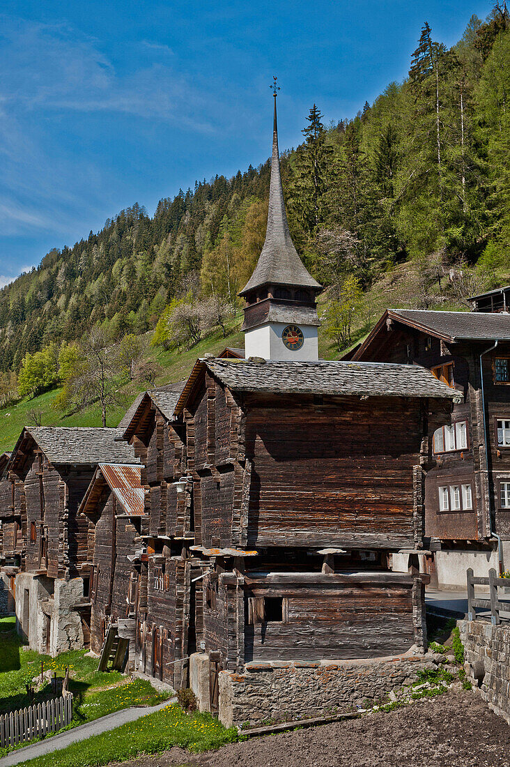Holzhäuser, Niederwald, Goms, Obergoms, Wallis, Schweiz