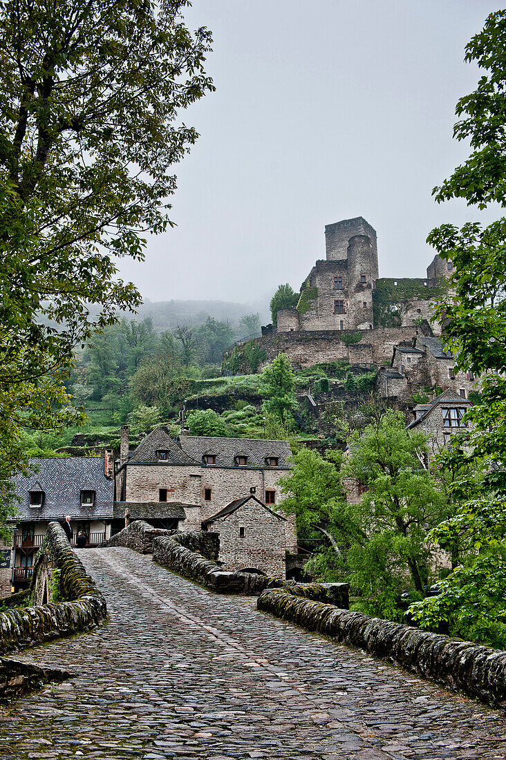 Bridge leading to Chateau de Belcaste, Belcastel, Aveyron, Midi-Pyrenees, France