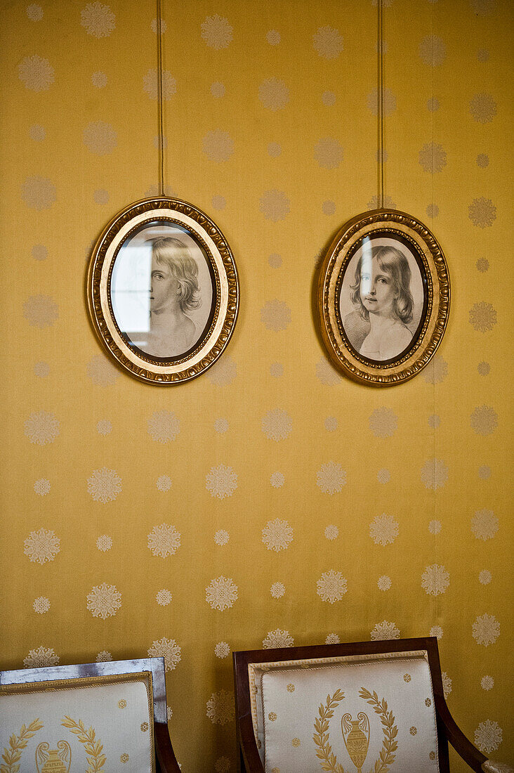Two portraits in round frames, Residenz, Munich, Upper Bavaria,  Bavaria, Germany