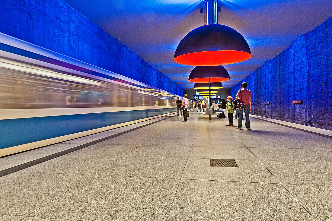 U-Bahn Station Westfriedhof, lamps are 3,80 metres in diameter, Munich, Upper Bavaria,  Bavaria, Germany