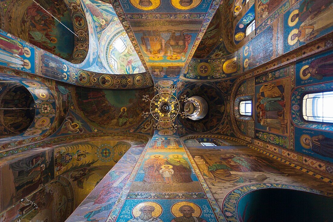 Russia, Saint Petersburg, Center, Church of the Saviour of Spilled Blood, interior glass mosaics
