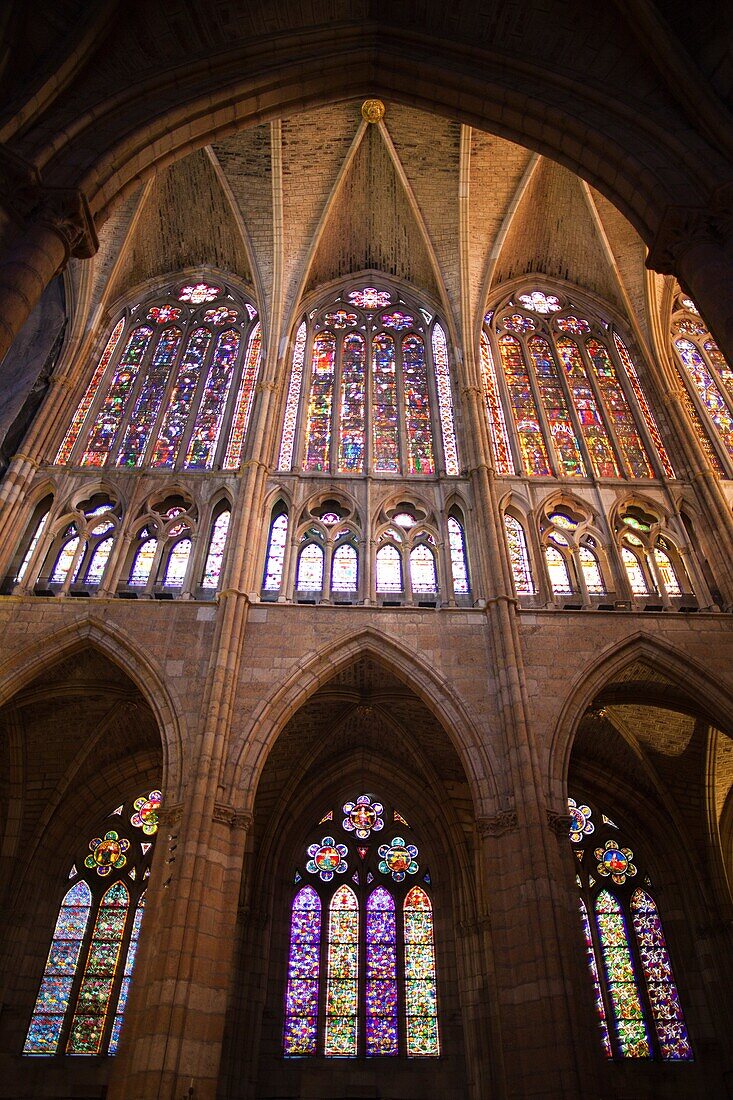 Spain, Castilla y Leon Region, Leon Province, Leon, Catedral de Leon, cathedral, interior stained glass windows
