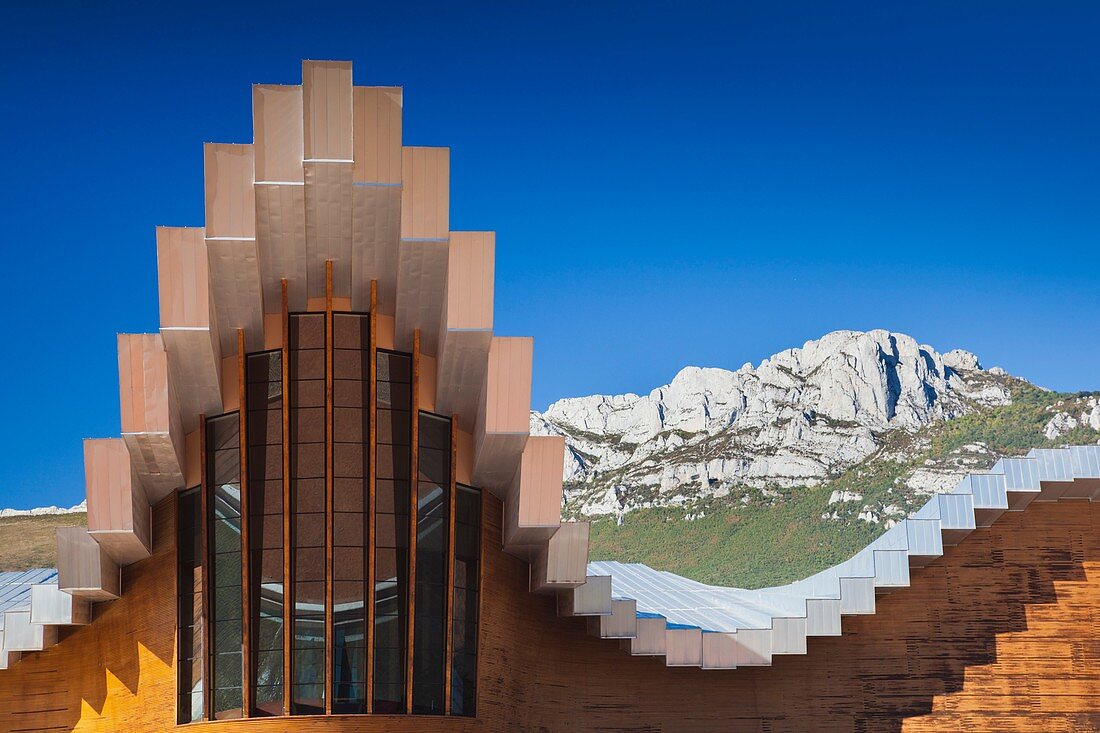 Spain, Basque Country Region, La Rioja Area, Alava Province, Laguardia, Bodegas Ysios winery, designed by architect Santiago Calatrava