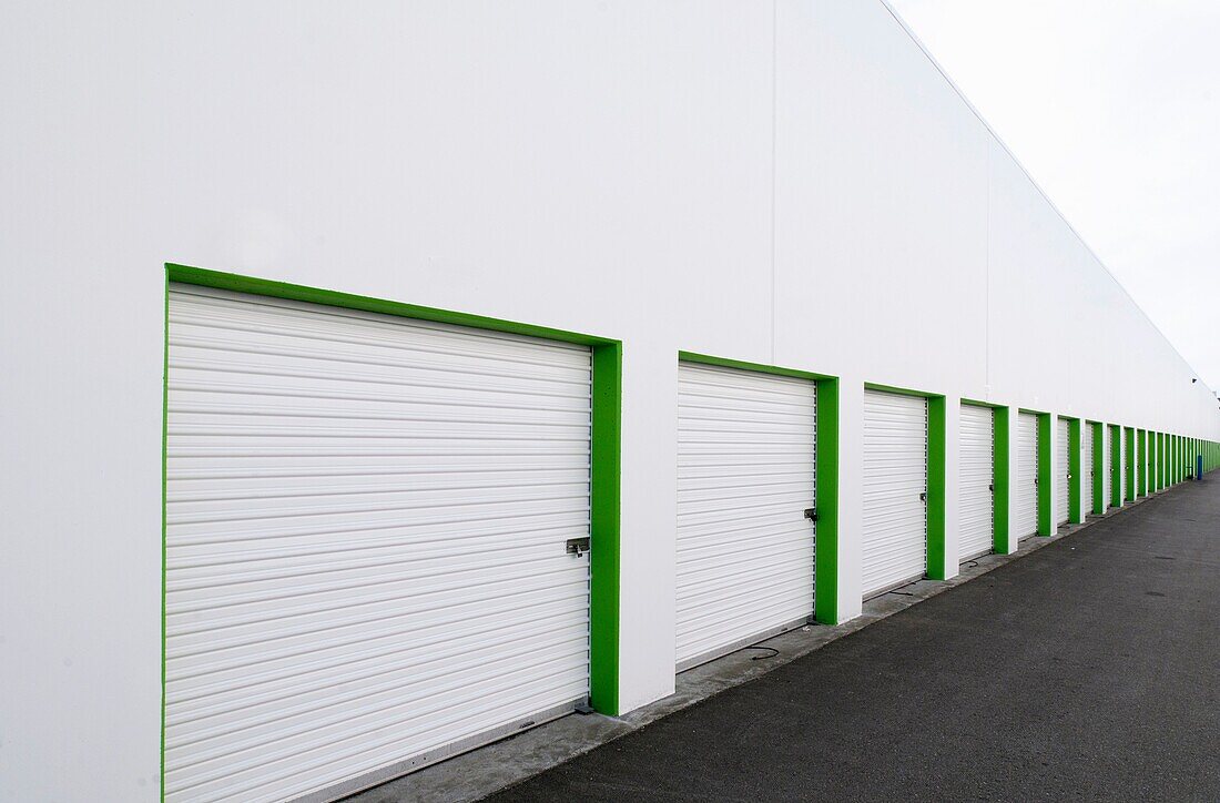 Canada, BC, Richmond  Self storage units with blue sky