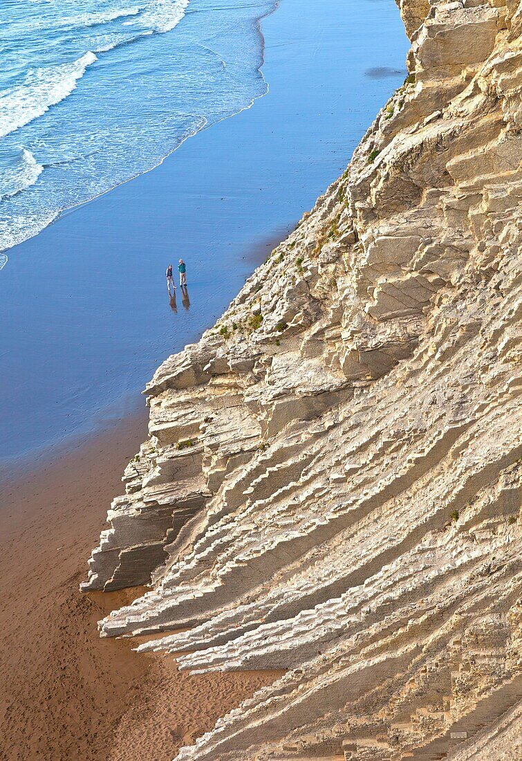 Flysch, Zumaia beach, Zumaia, Gipuzkoa, The Basque Country, The Bay of Byscay, Spain, Europe.