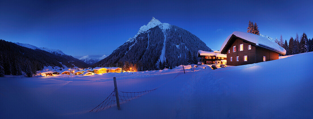 View to Gargellen at night, Montafon, Vorarlberg, Austria