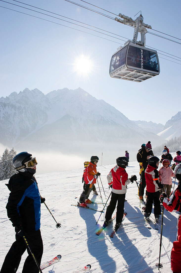 Children on the ski piste, Winter, Brand, Brandner Valley, Vorarlberg, Austria