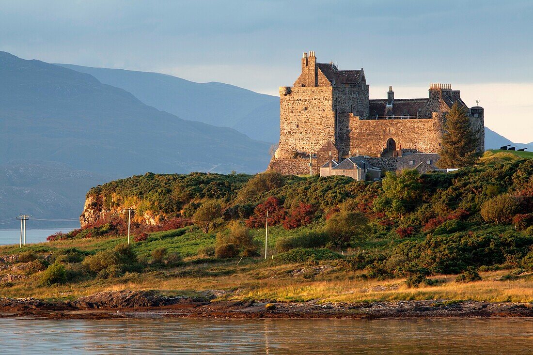 Duart Castle at sunset in Isle of Mull, Argyll and Bute, Scotland