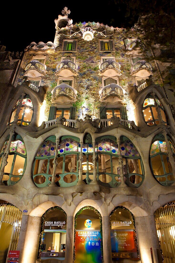 Casa Batlló building from Antoni Gaudi in Passeig de Gràcia avenue, Barcelona, Spain