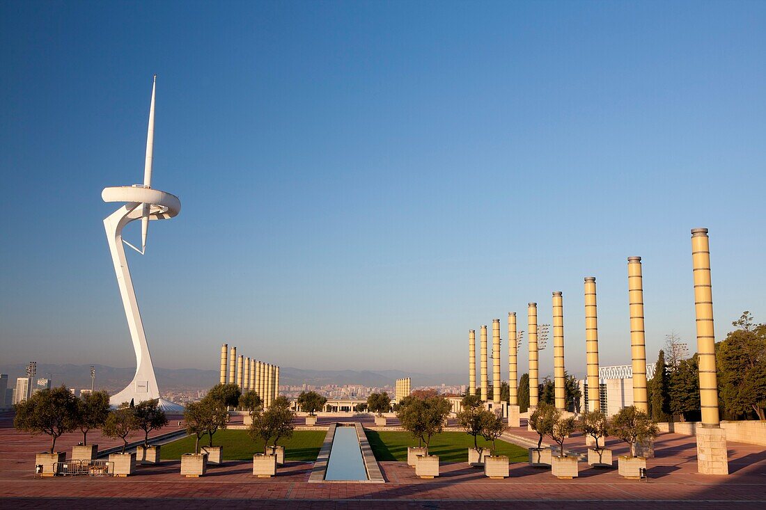 Communications tower in Olympic area, Montjuich mountain in Barcelona city, Barcelona, Spain