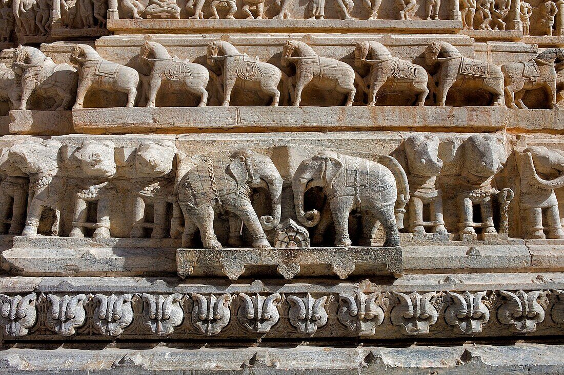 Detail,relief on the exterior wall of the Jagdish Temple,Udaipur, Rajasthan, india