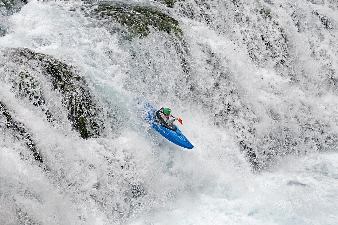 Kyle Keegan kayaking the falls in Box Canyon which are rated Class 5 at Box Canyon State Park in southern Idaho