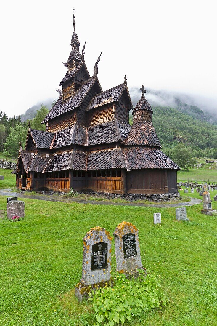 Views from Borgund stave church built around A D  1180 in Borgund, Norway