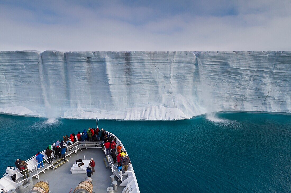 The Lindblad Expedition ship National Geographic Explorer at Austfonna in the Svalbard Archipelago, Norway