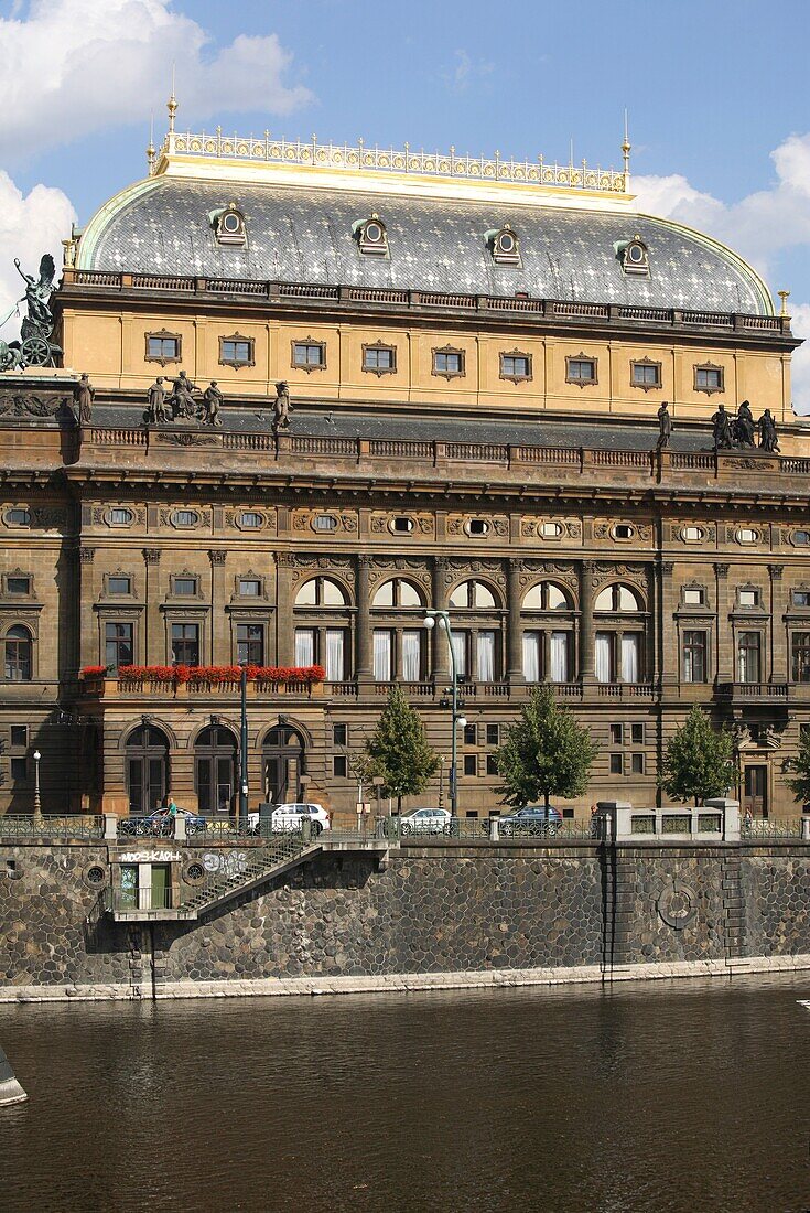 The National Theater Narodni Divadlo along the Vltava river, Prague, CZ
