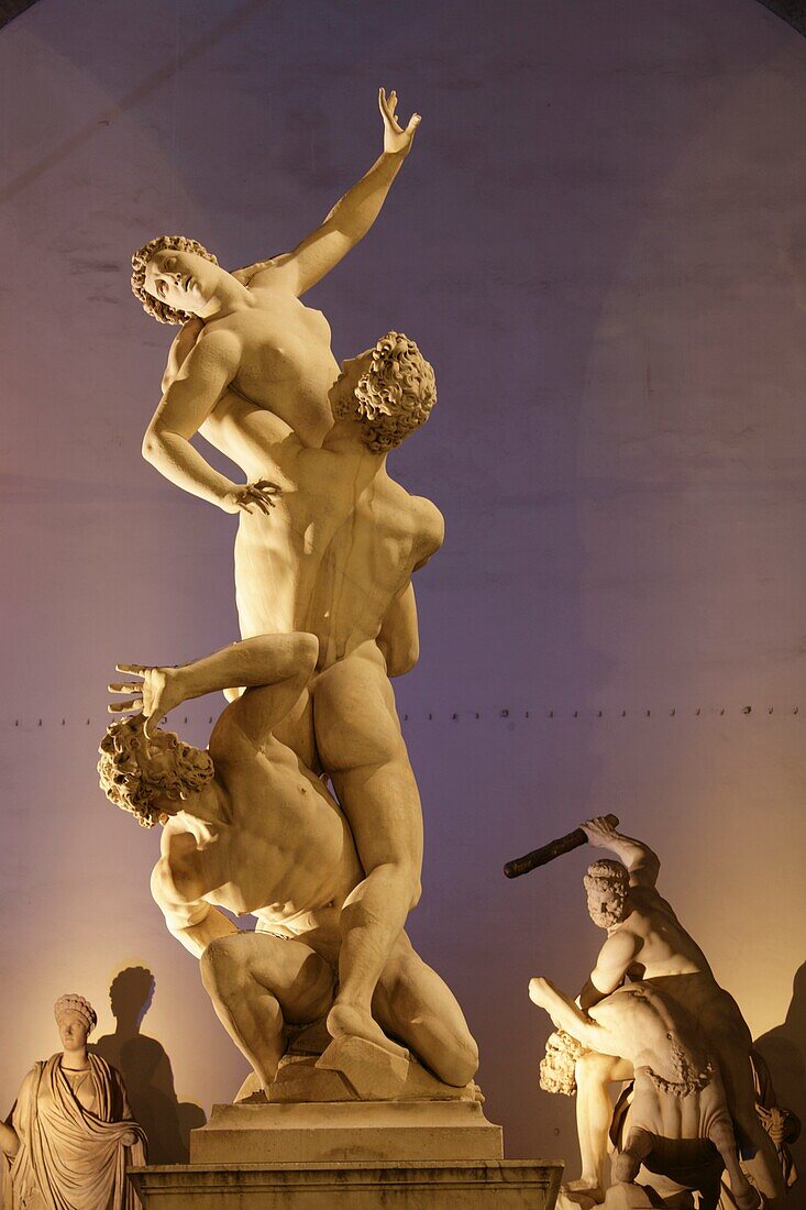 Statue of Rape of the Sabine women, by Giambologna, at Loggia dei Lanzi, Florence, Italy