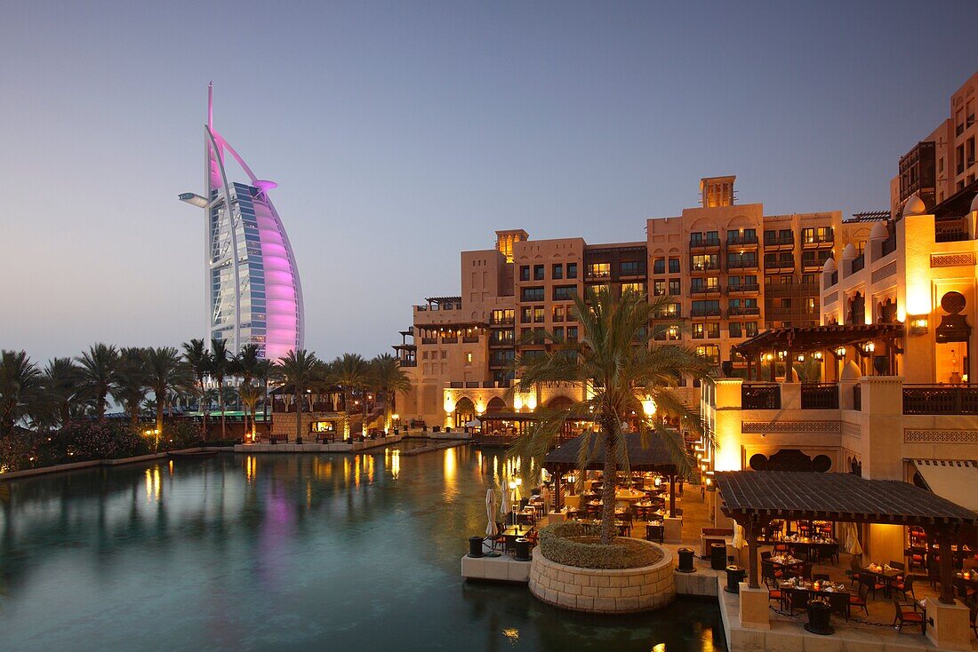 Burj Al Arab hotel at night, Dubai, United Arab Emirates UAE