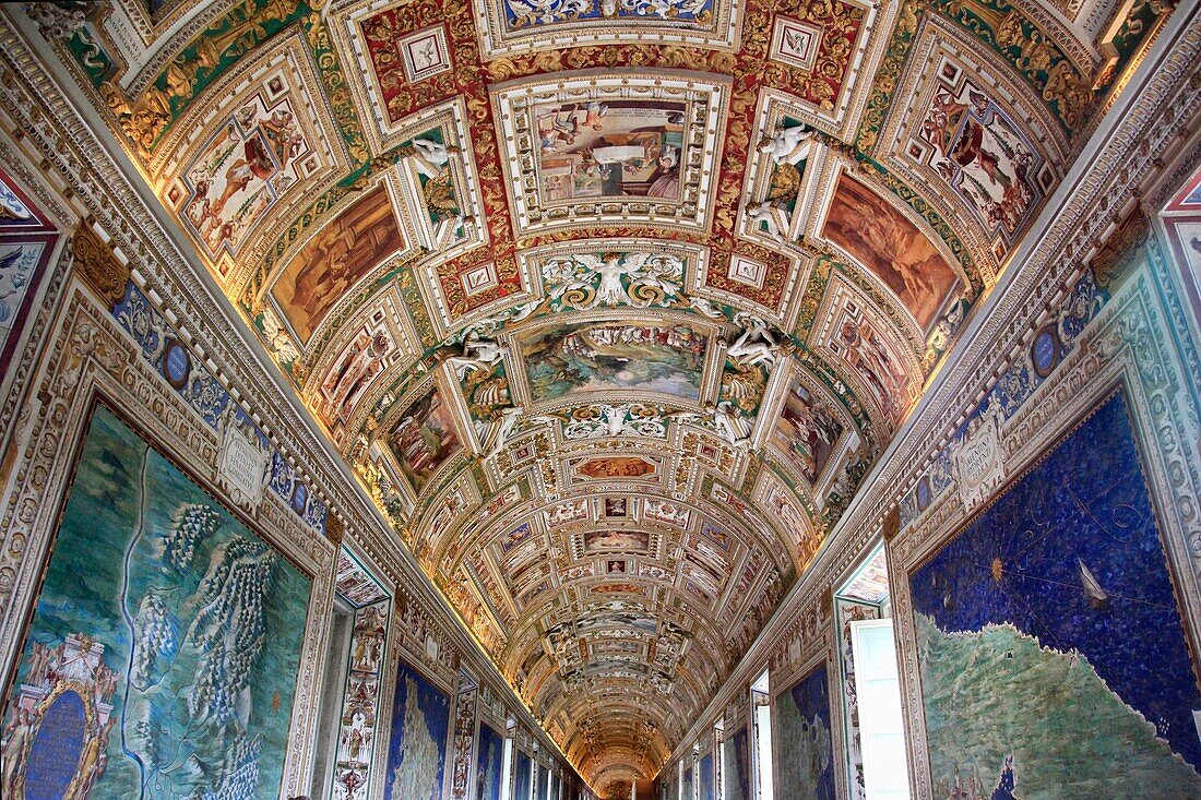 Gallery of Maps on the ceiling in a long hall in the Vatican Museum, Italy