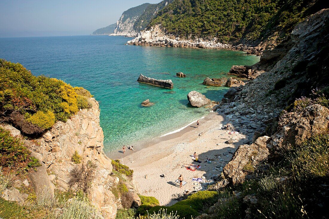 Agios Ioannis beach on the northern coast of Skopelos Island next to the church Agips Ioannis sto Kastri, Skopelos Island, Northern Sporades, Greece      , Northern Sporades, Greece